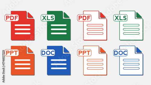 Modern Documents File Format icon. File type isolated on white background. PDF, 