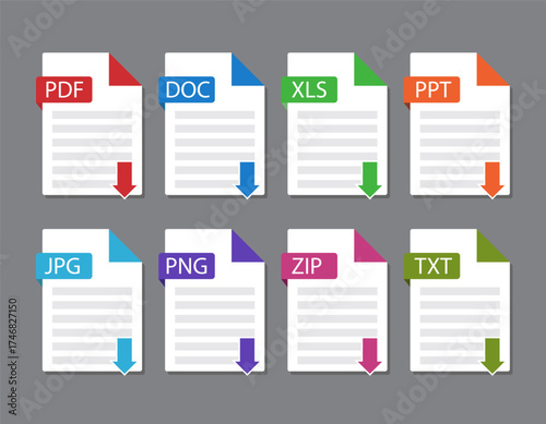 Download Documents File Format icon PDF, DOC, XLS, PPT, JPG. PNG, ZIP, TXT