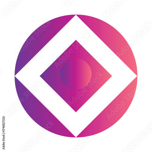 Abstract gradient circle with nested diamond and central sphere icon