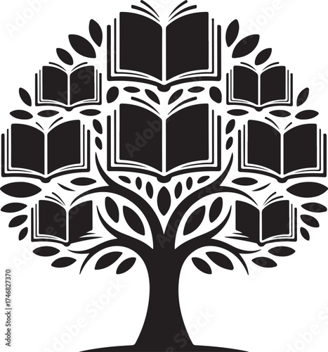 Symbolic tree of knowledge with open books as leaves