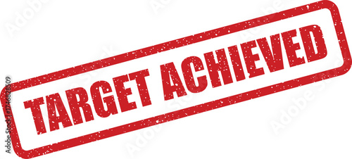 Rectangular grunge rubber stamp showing the words target achieved, signifying success and goal accomplishment