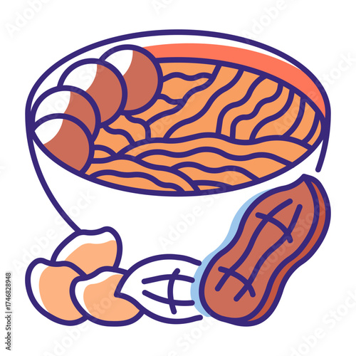 This Peanut Noodles icon is suitable for Vegan Food, etc.