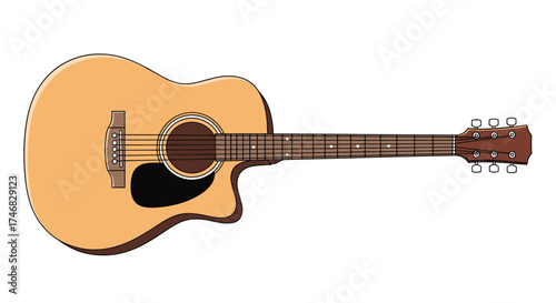 Acoustic guitar is a string instrument known for its bright and resonant sound that is often used in various music genres.
