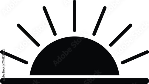 Vector silhouette of a rising sun with rays weather symbol graphic art