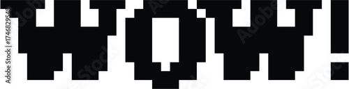 wow! - pixel black lettering, vector