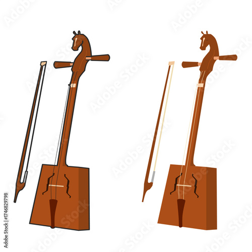 Morin Khuur (Horse-head fiddle) Vector Illustration