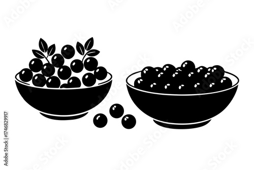 Cranberries in a bowl, fresh fruit element silhouette vector illustration