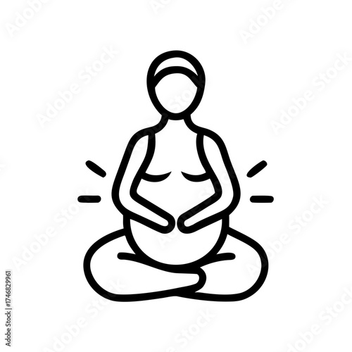 A serene outline of a pregnant woman seated in a meditative pose, radiating a sense of inner peace and tranquility