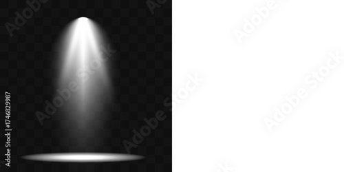 Fototapeta Vector design of bright illuminated scene with glowing white spotlights creating festive atmosphere