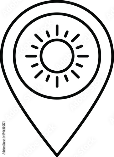 Sun and tornado location marker vector graphic scalable eps icon for general use