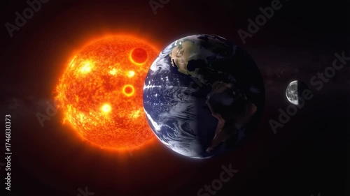 Solar System with Sun, Earth, and Moon