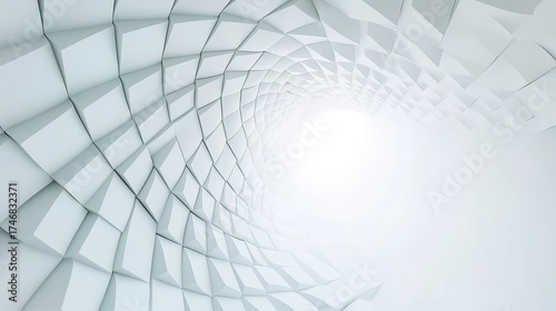 Ultra-minimalist white abstract surface with concave shapes, glowing softly in a futuristic design.