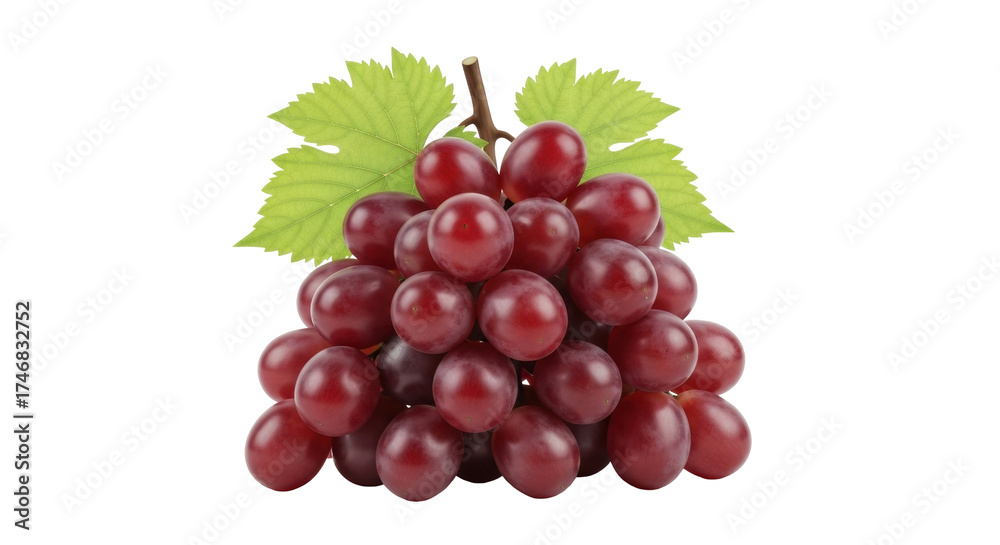Fototapeta premium Isolated dark red grapes with leaves, healthy eating and fresh organic fruit concept