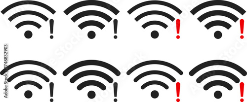 Wifi problem icon set. Disconnect Wireless network symbol collection. No Wi-fi and internet signal. lost internet connection sign
