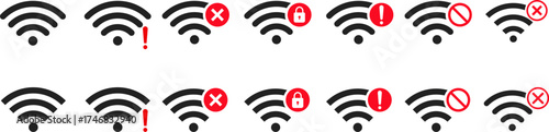 Wifi problem icon set. Disconnect Wireless network symbol collection. No Wi-fi and internet signal. lost internet connection sign
