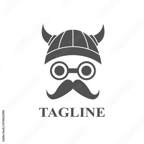 Retro Viking helmet with vintage glasses logo