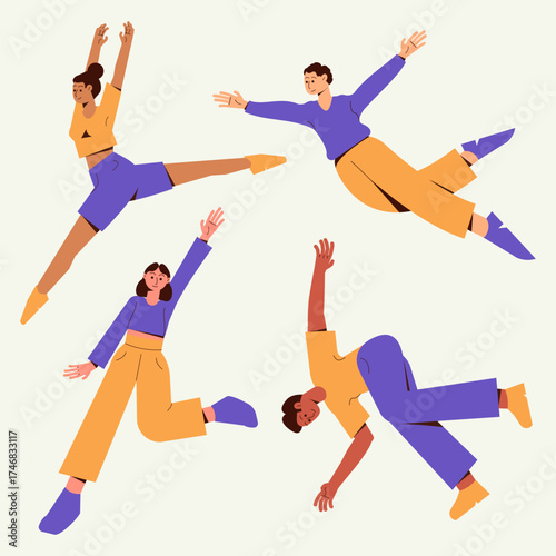 Happy Flying Man and Woman Floating Character Vector Set