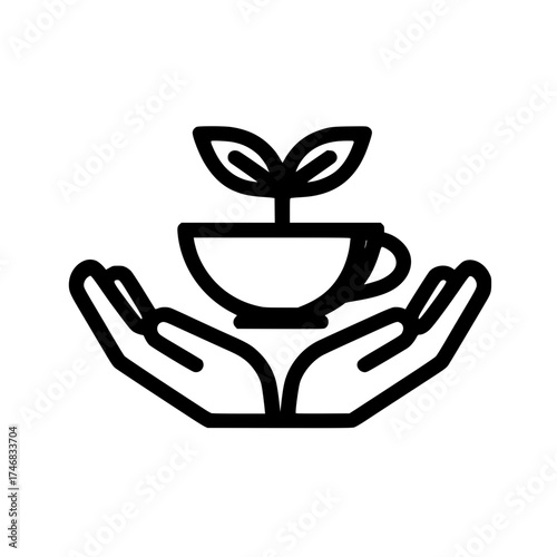 Hands Supporting Potted Plant Icon in Flat Style for Botanical and Environmental Branding