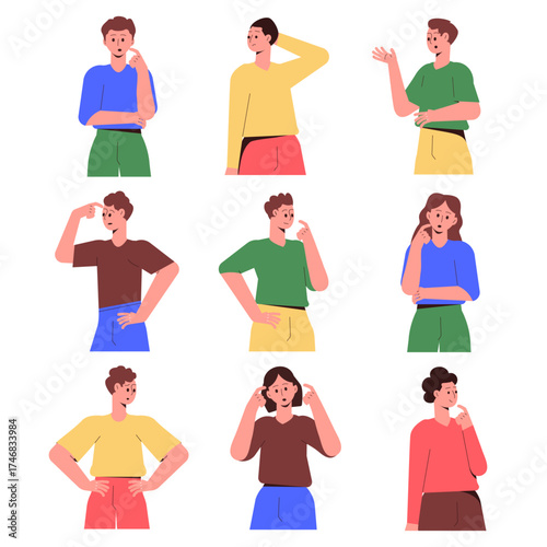 Thoughtful People Thinking Try to Solve Problem Vector Set