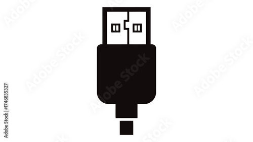 Closeup of a black usb ,cable,technology,computer,data,transfer,connection,plug,port,electronic connector isolated on white background