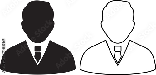 Silhouette and outline of a businessman icon representing professional identity and user profiles