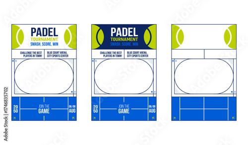 Padel tournament poster customizable layout. Vector template for sports events and club promotions. Editable strokes.