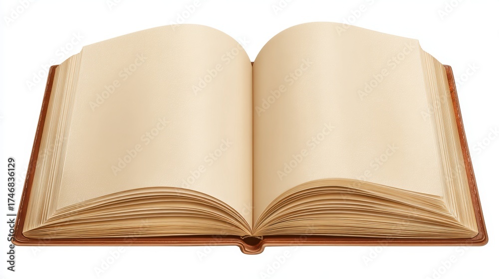 Fototapeta premium An Open Blank Book with Creamy Pages Ready for Creative Writing and Artistic Expression Ideal for Journaling, Note-taking, or Educational Purposes in Various Settings