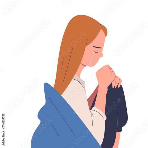 Woman Character Crying from Grief and Despair Vector Illustration
