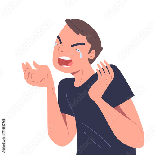 Man Character Crying from Grief and Despair Vector Illustration