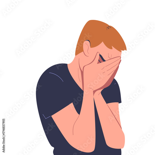 Man Character Crying from Grief and Despair Vector Illustration