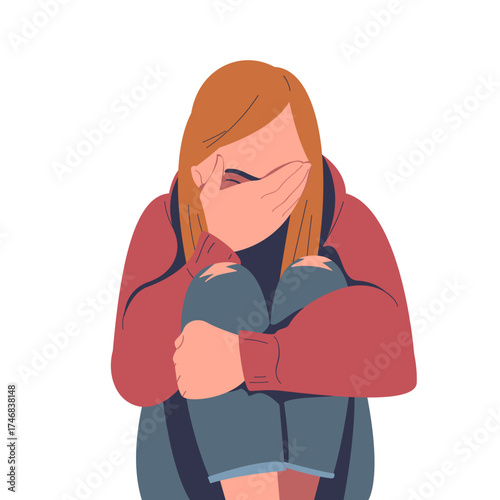 Woman Character Crying from Grief and Despair Vector Illustration