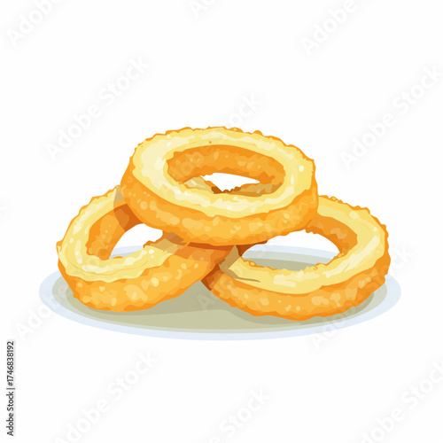 Delicious golden-brown onion rings stacked on a white plate, perfect for a quick snack or appetizer