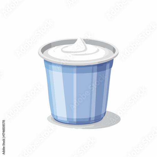 Delicious creamy yogurt in a vibrant blue plastic cup, perfect for a healthy breakfast, snack, or dessert. A fresh and nutritious dairy treat rendered in a charming cartoon illustration style