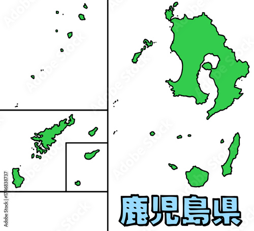 少しゆるい鹿児島県地図 書き文字 九州 西日本 / A loosely drawn map of Kagoshima Prefecture