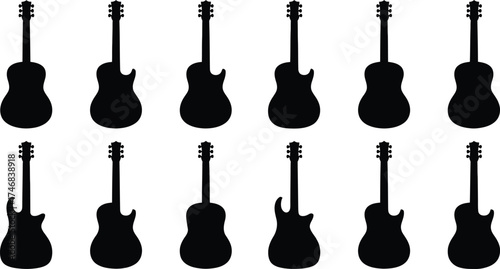 Collection of electric guitar silhouettes in a neat grid pattern for musical inspiration