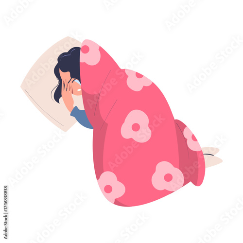 Woman Character Crying from Grief and Despair Vector Illustration