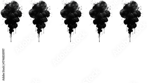 Five dark smoke bombs explosion vector illustration for graphic design and creative projects resources element