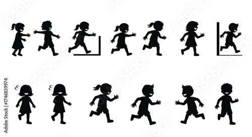 Line art illustrations of children riding scooters and bicycles in various poses.