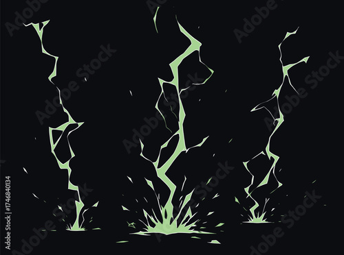 Lightning energy effect background, Powerful electric energy blast with bright glowing cracksthunder Lightning Bolt on Black Background, anime lightning style