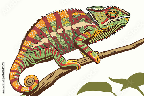  colorful chameleon, realistic illustration, highly detailed, digital art, octane render, sharp focus, intricate texture, vibrant colors