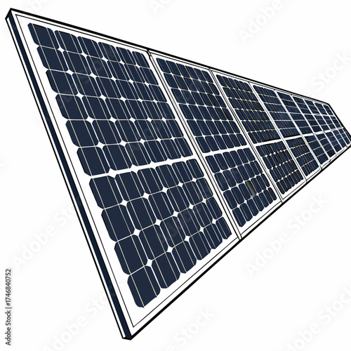 Vector art of solar panel array harnessing sunlight for clean and sustainable energy production, contributing to a greener future and reducing carbon footprint