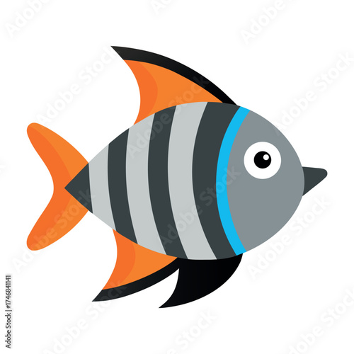 Cute striped tropical fish with orange fins and googly eye fun aquatic life
