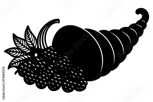 cornucopia horn of plenty with fruits and vegetables silhouette vector illustration