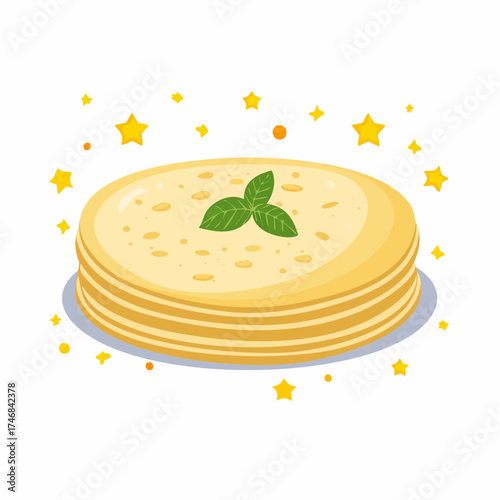 Delicious Stack of Pancakes with Mint Leaves, Food Illustration, Bright Background, Creative Concept
