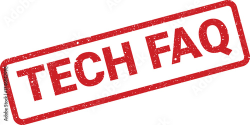 Red textured rubber stamp impression displaying the words Tech FAQ for frequently asked questions