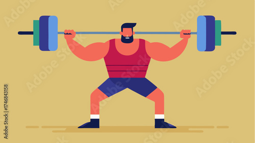 An image of a weightlifter performing a clean and jerk highlighting muscular tension and determination in an energized gym environment.