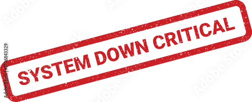 Red textured rubber stamp vector displaying the urgent message system down critical for alerts
