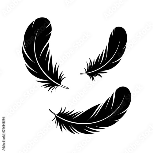 Three Black Feathers Floating Gently Minimalist Vector Illustration Graphic Design for Creative Projects Serene and Calming Symbolism of Freedom