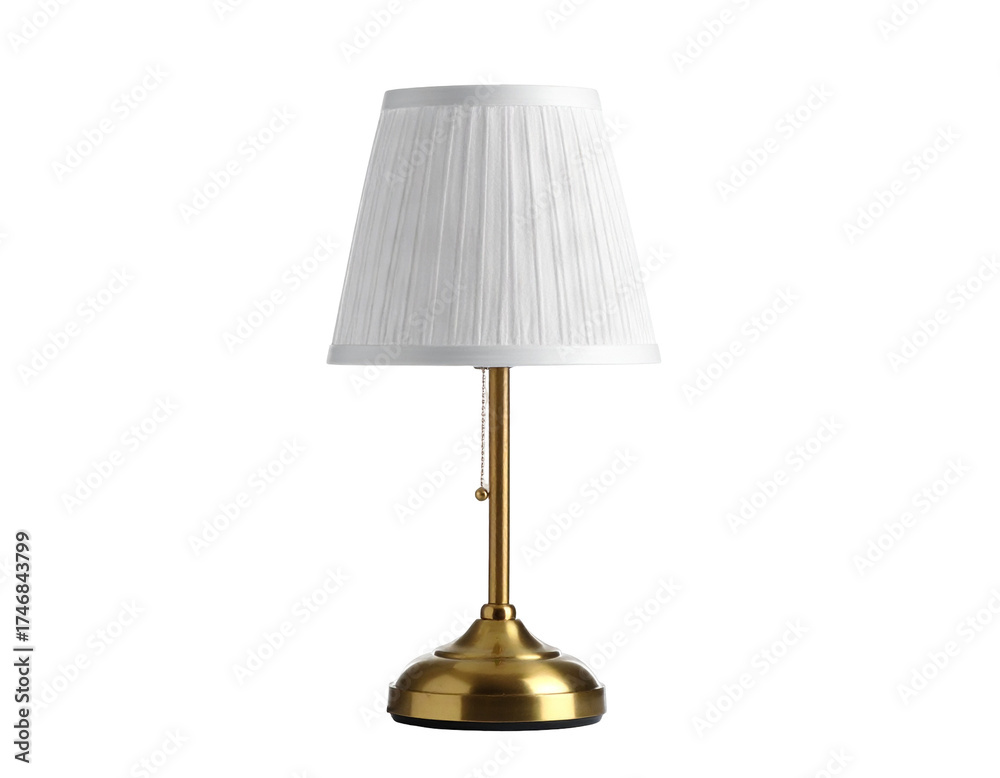 Fototapeta premium Table lamp with fabric shade and golden base, isolated PNG