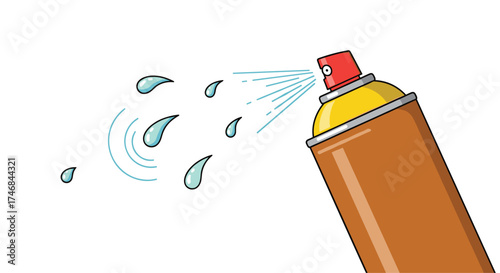 Aerosol can spraying liquid droplets in a misty stream.